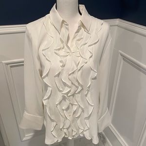 Chico's Ecru Cream Ruffle Front Crepe Shirt Blouse